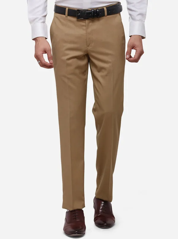 Khaki Solid Slim Fit Formal Trouser | Metal