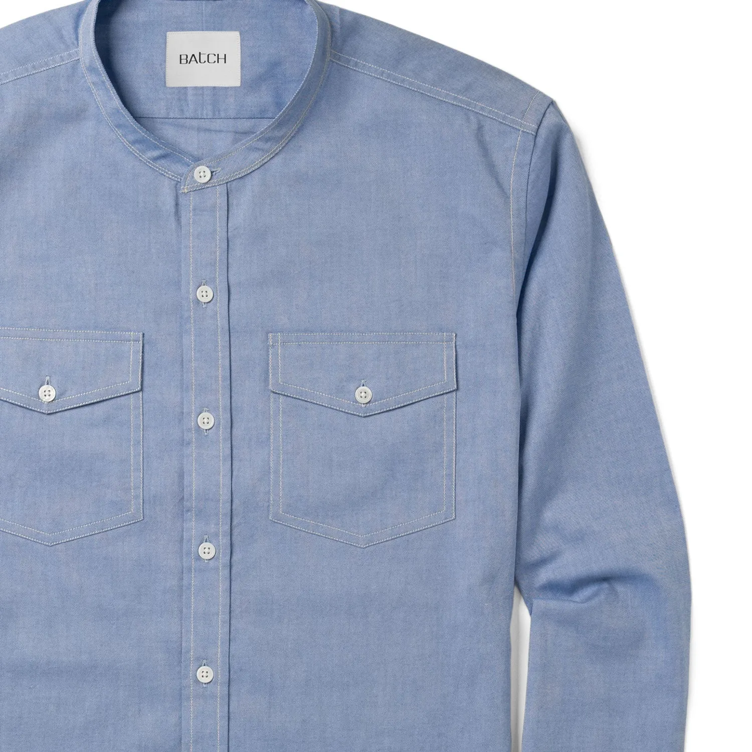Kimpton Men's Pioneer Band Collar Utility Shirt – Classic Blue Oxford Cotton