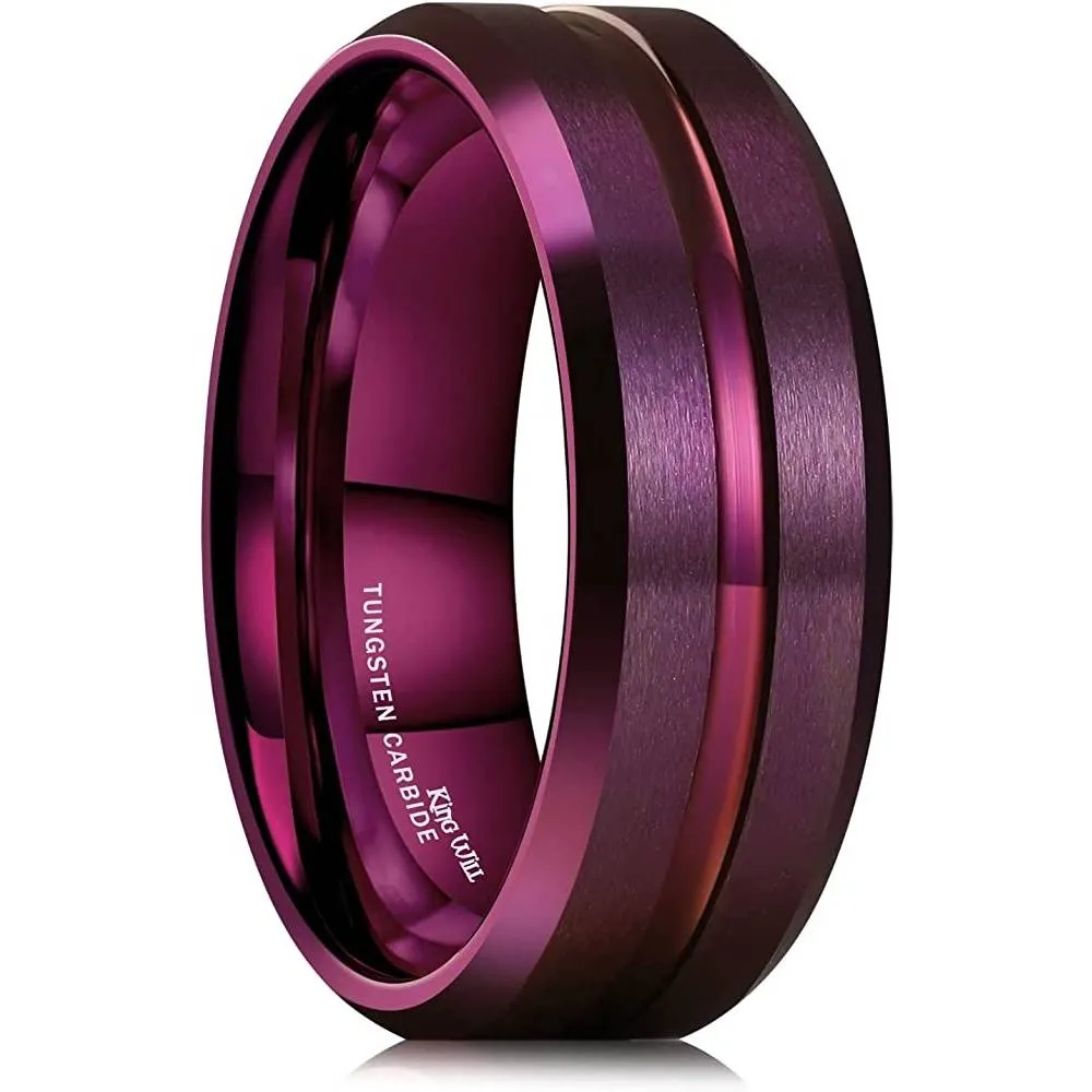 King Will Classic 8mm Tungsten Carbide Wedding Band Ring for Men Grooved Center Comfort Fit Black/Silver/Gold/Blue | Multiple Colors