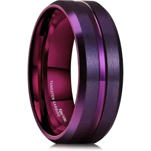 King Will Classic 8mm Tungsten Carbide Wedding Band Ring for Men Grooved Center Comfort Fit Black/Silver/Gold/Blue | Multiple Colors