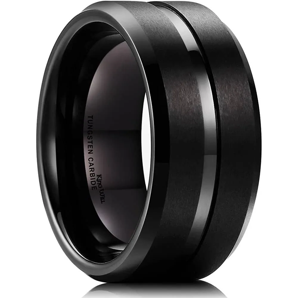 King Will Classic 8mm Tungsten Carbide Wedding Band Ring for Men Grooved Center Comfort Fit Black/Silver/Gold/Blue | Multiple Colors