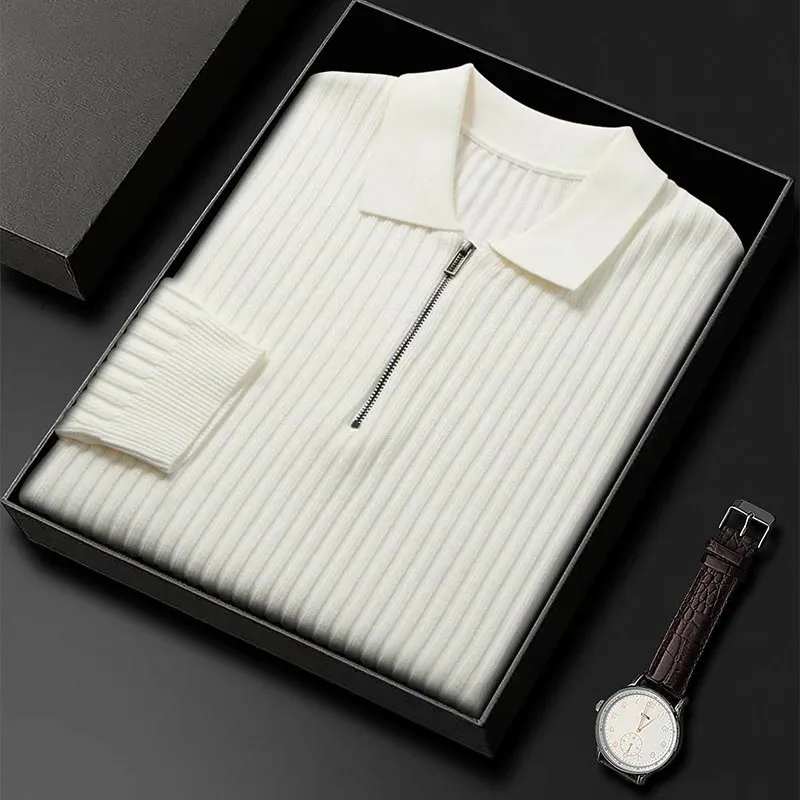 Knit Luxe™ | Men's Ribbed Knit Polo Sweater | Zip Neck, Long Sleeve, Textured Stretch Fit