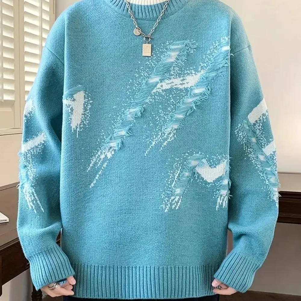 Knitwave™ | Men's Casual Distressed Sweater | Soft Knit Fabric, Relaxed Fit & Trendy Design