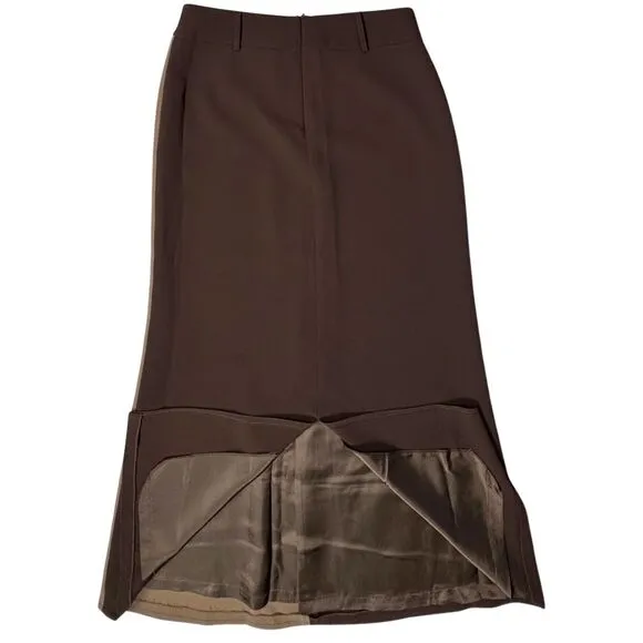 La Gazzetta Long Skirt Womens‎ Lined Zip Slit Belt Loop Sz 8 Brown/Olive Classic