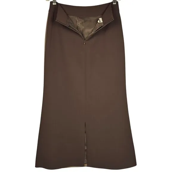 La Gazzetta Long Skirt Womens‎ Lined Zip Slit Belt Loop Sz 8 Brown/Olive Classic