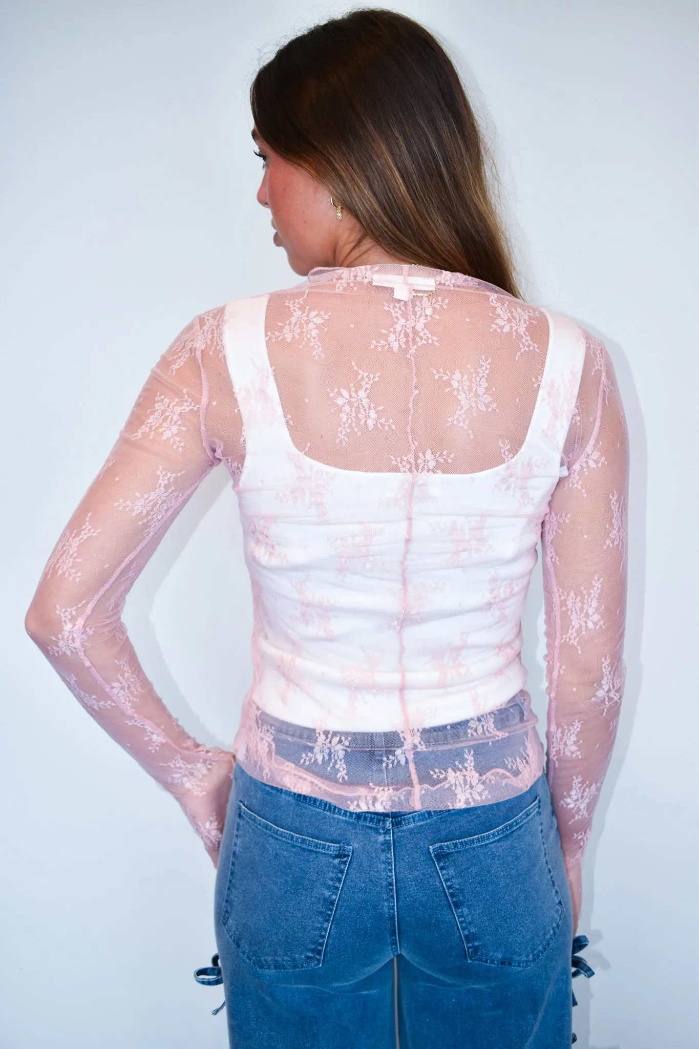 Lace Long Sleeve Layering Top- Blush