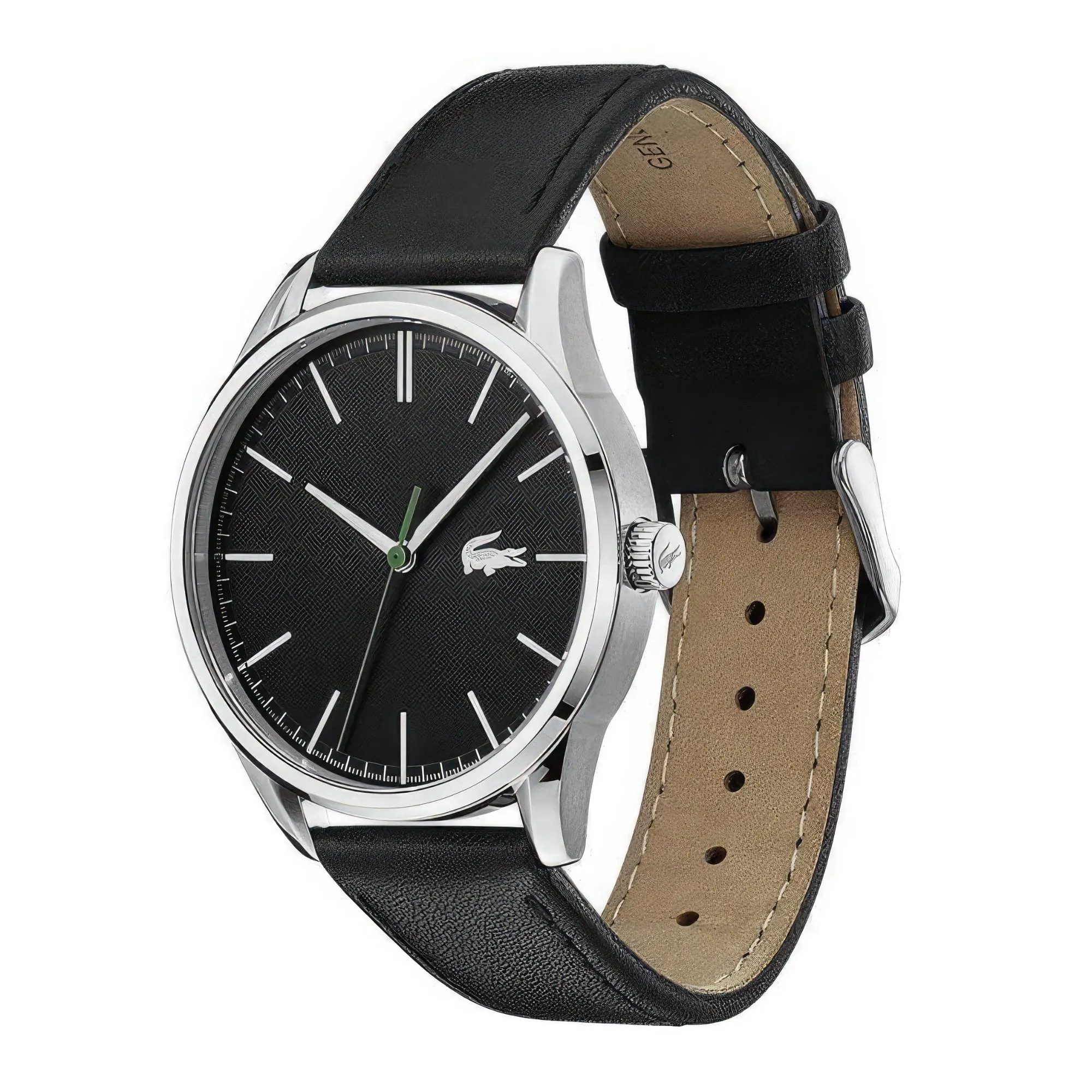 Lacoste Vienna Black Dial Black Leather Strap Men's Watch