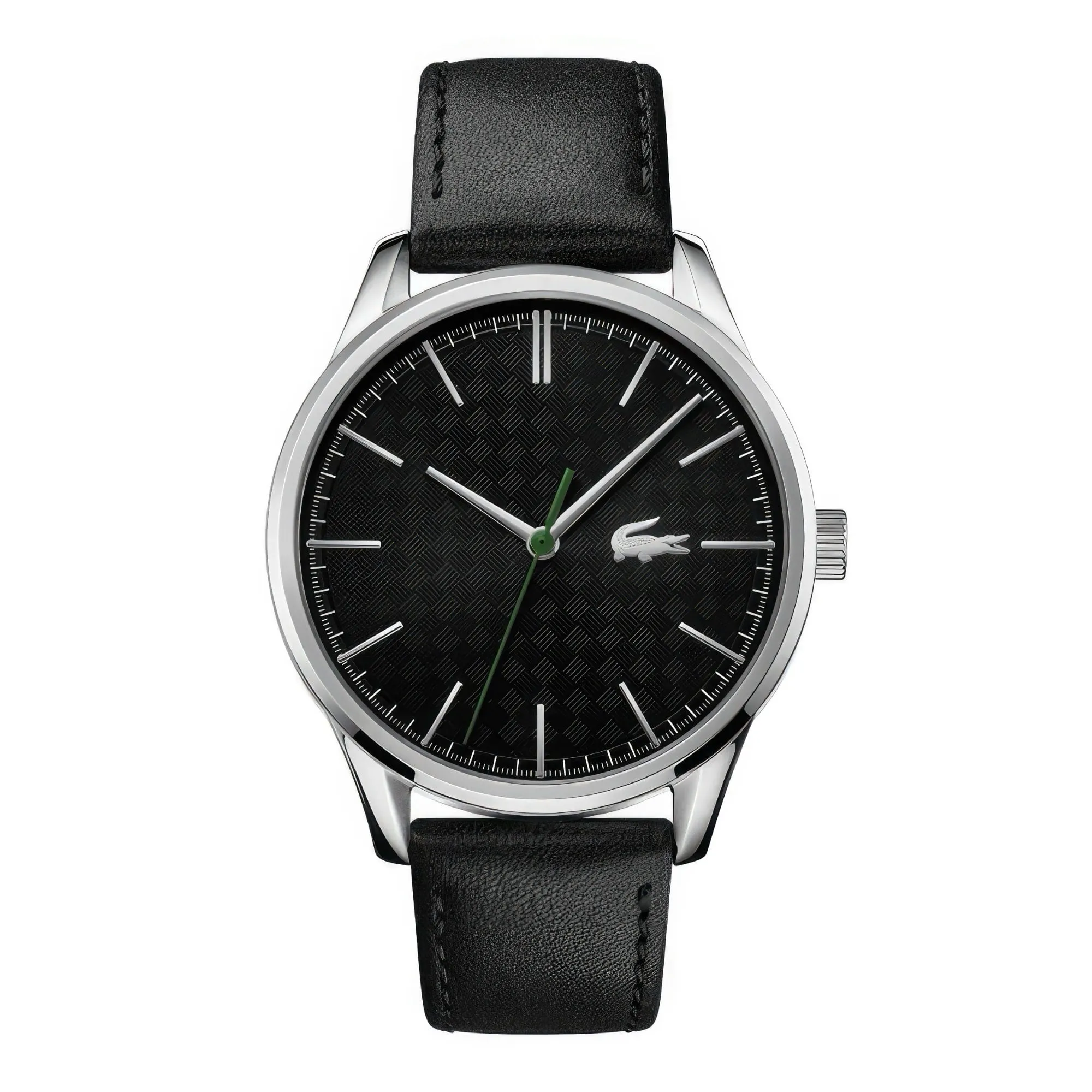 Lacoste Vienna Black Dial Black Leather Strap Men's Watch