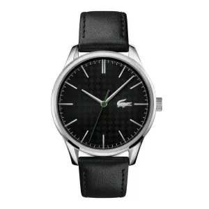 Lacoste Vienna Black Dial Black Leather Strap Men's Watch