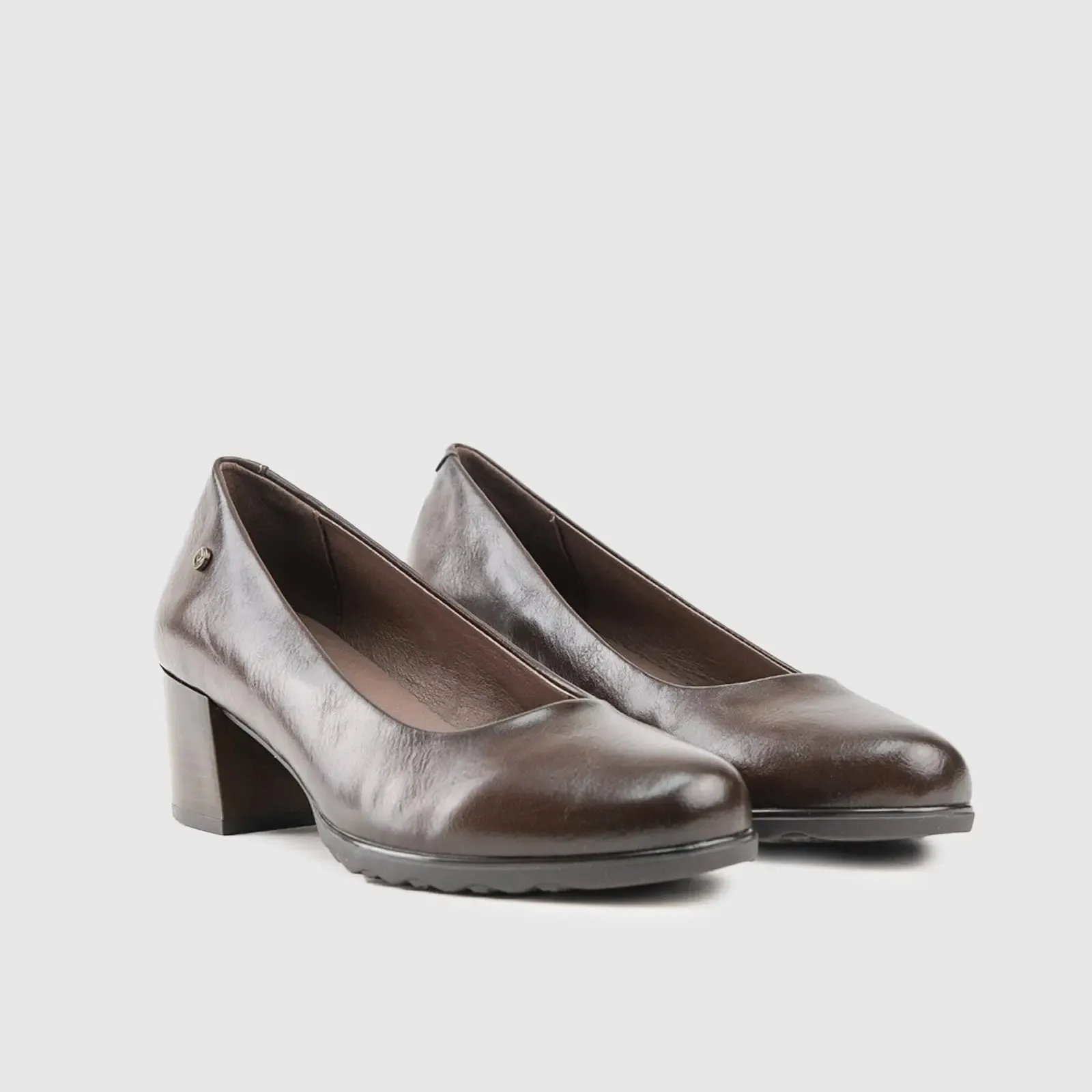 Ladies Block Heel Court Shoe 01163 Brown
