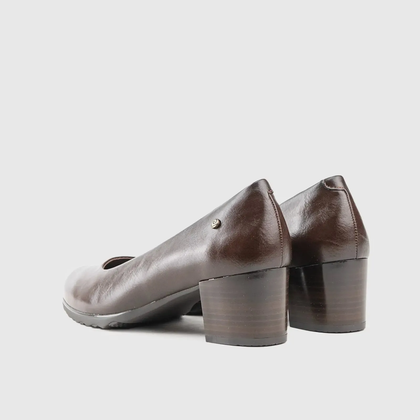 Ladies Block Heel Court Shoe 01163 Brown