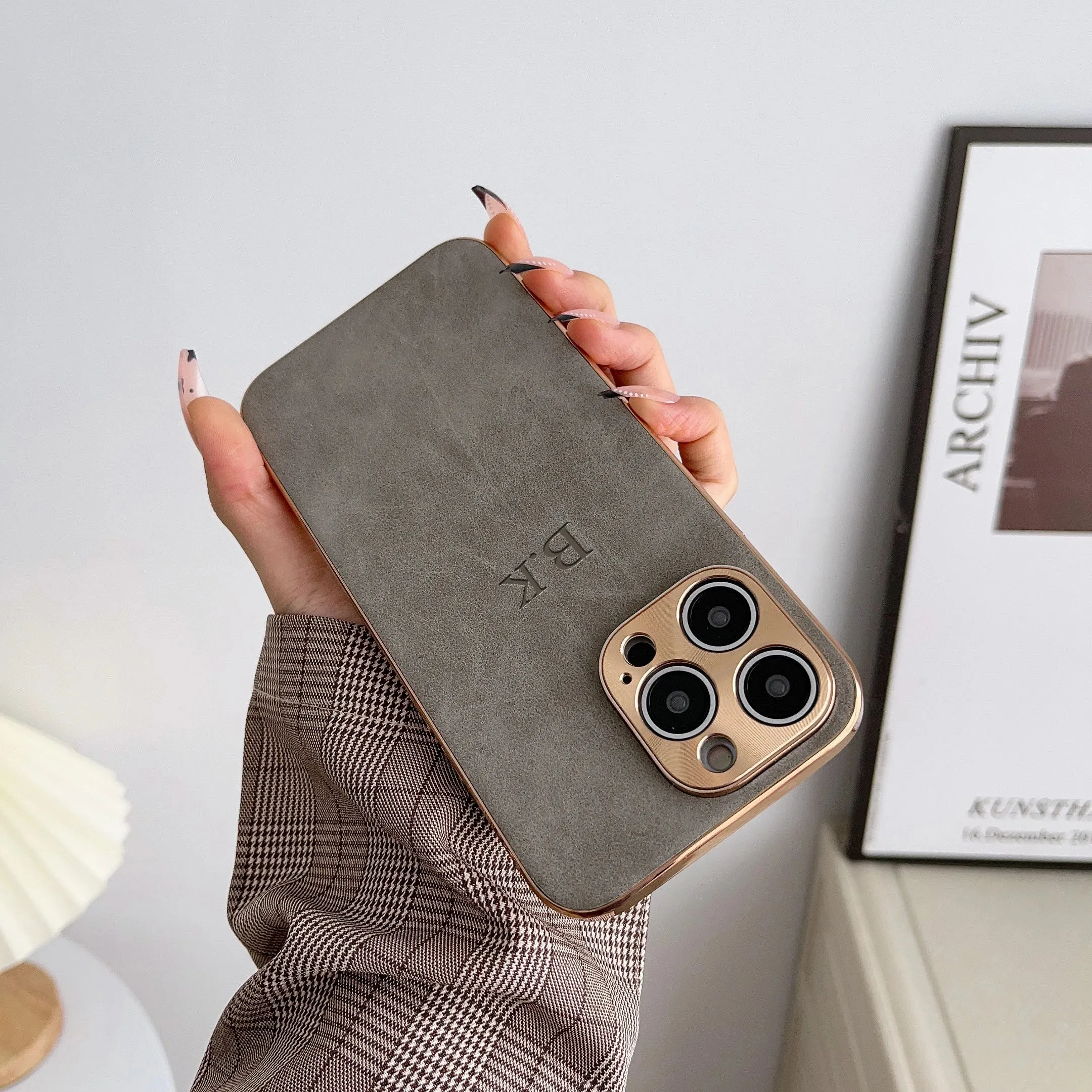 Lambskin Leather Personalized Initials Custom Name Case For iPhone