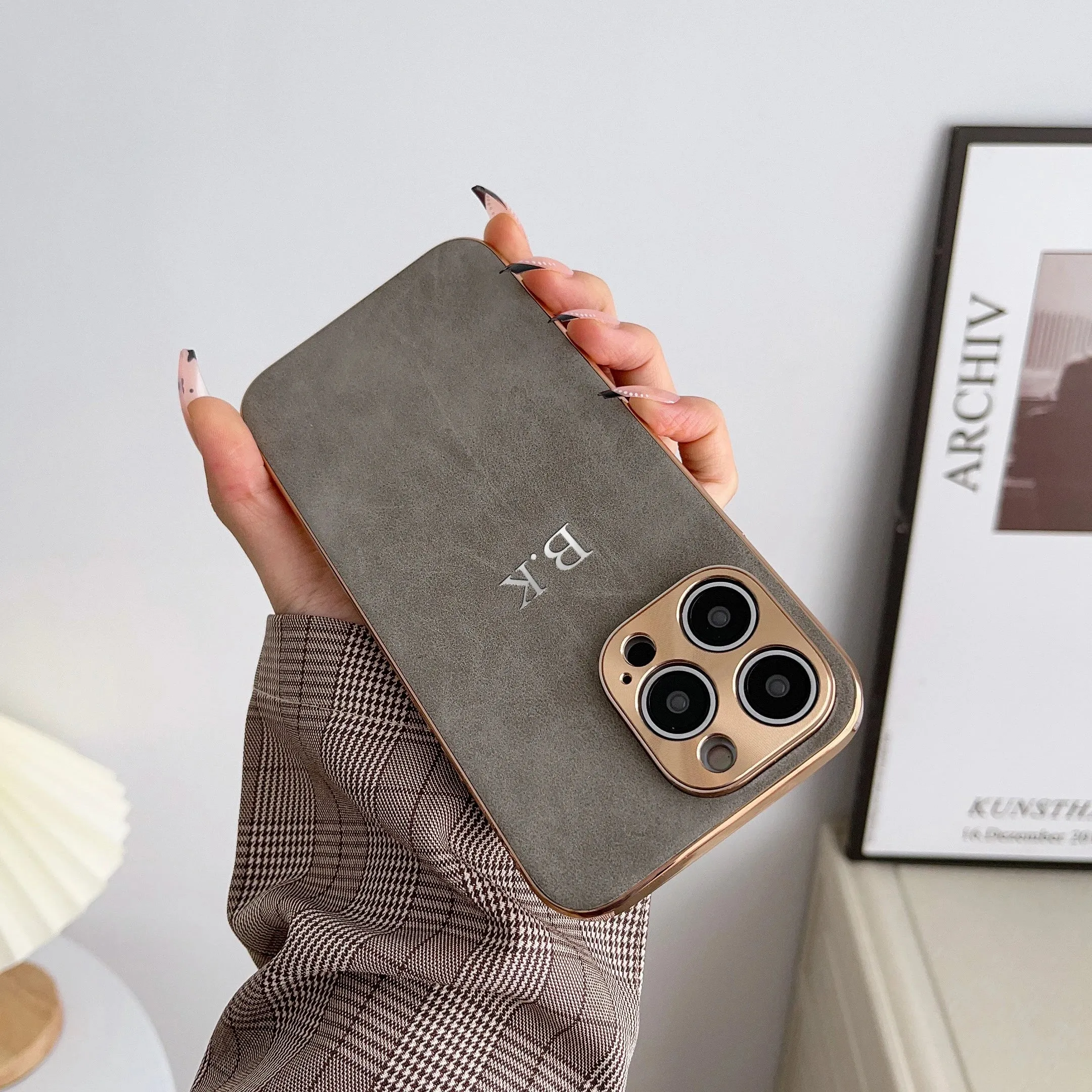 Lambskin Leather Personalized Initials Custom Name Case For iPhone