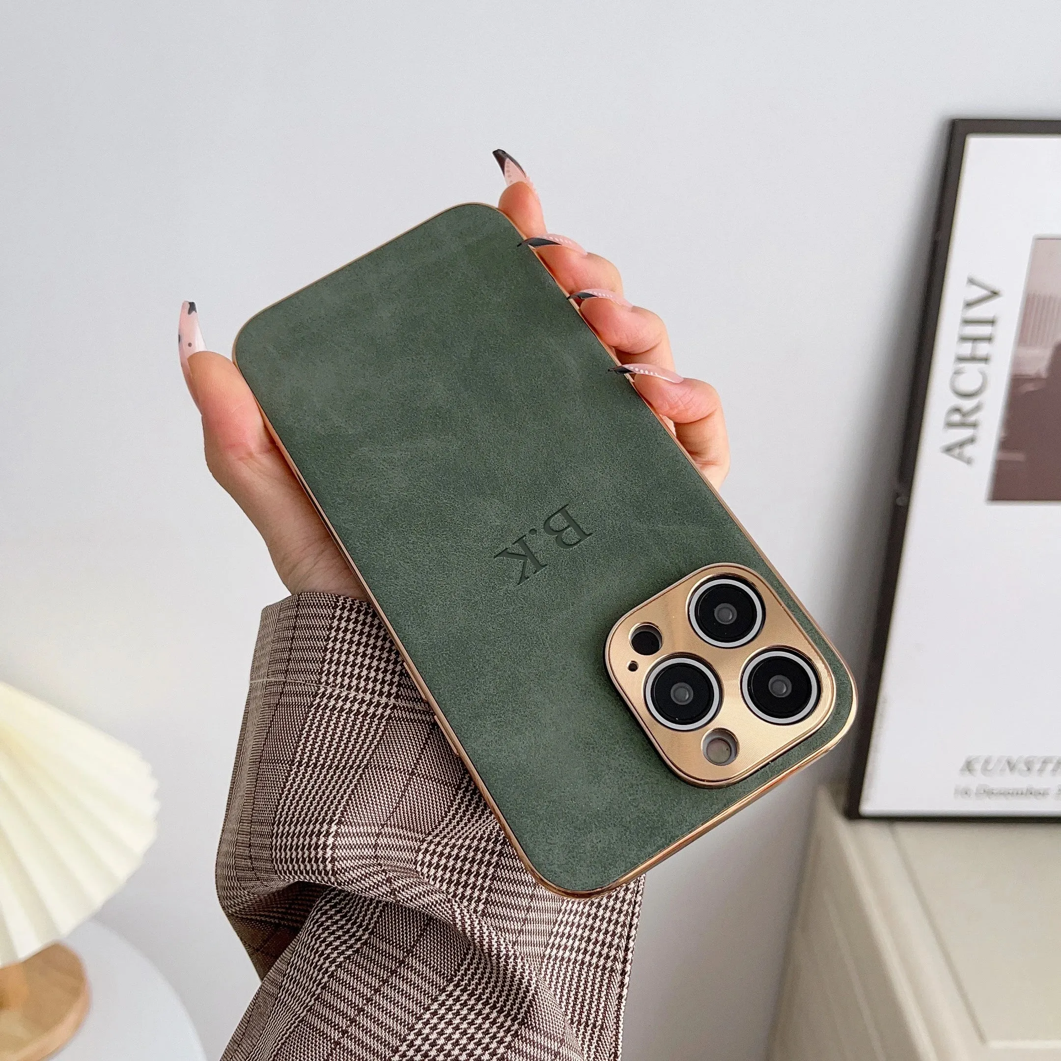 Lambskin Leather Personalized Initials Custom Name Case For iPhone