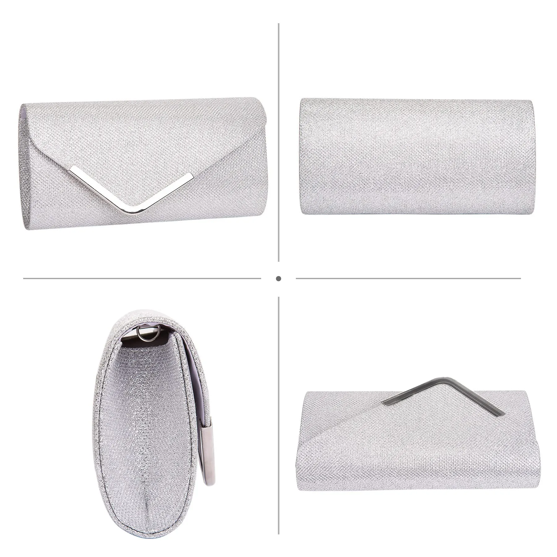 Larcenciel Shiny Sequin Envelope Clutch Evening Bag with Chain