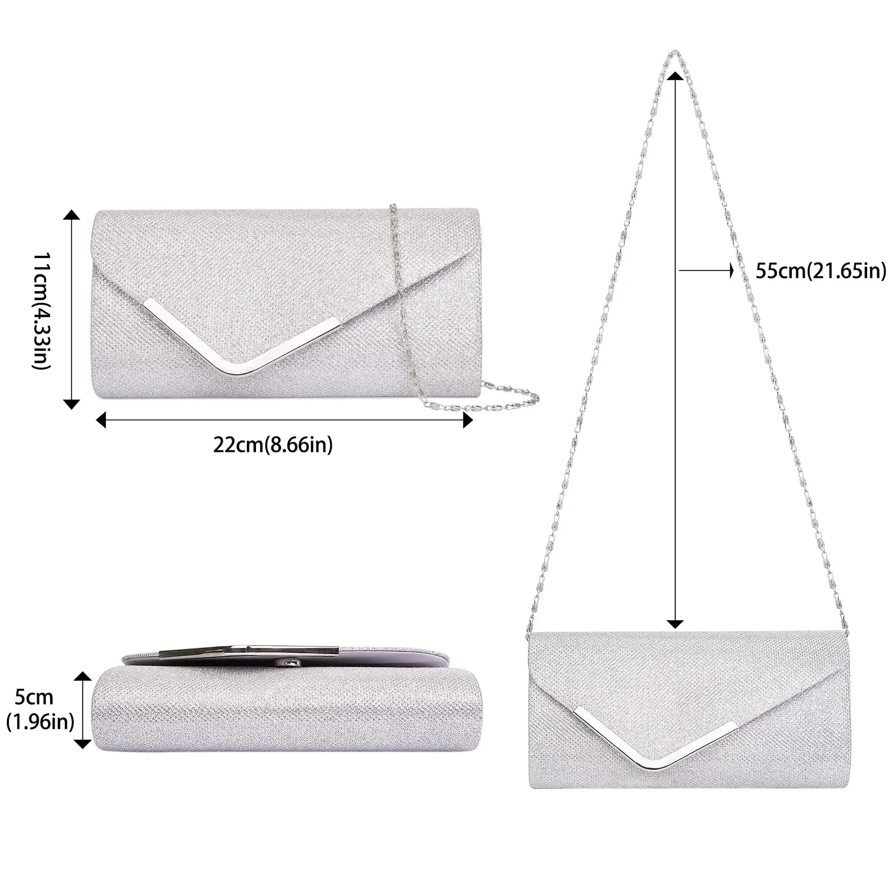 Larcenciel Shiny Sequin Envelope Clutch Evening Bag with Chain