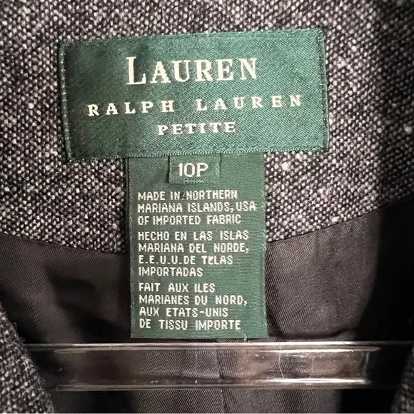 Lauren Ralph Lauren Charcoal Gray Moto Bomber Lambswool Tweed Jacket