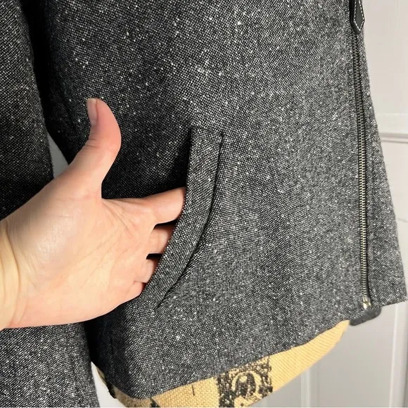 Lauren Ralph Lauren Charcoal Gray Moto Bomber Lambswool Tweed Jacket