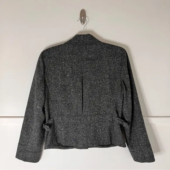Lauren Ralph Lauren Charcoal Gray Moto Bomber Lambswool Tweed Jacket