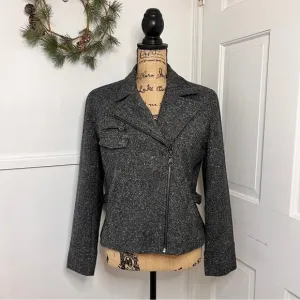 Lauren Ralph Lauren Charcoal Gray Moto Bomber Lambswool Tweed Jacket