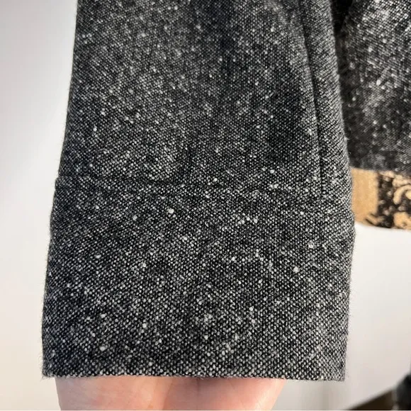 Lauren Ralph Lauren Charcoal Gray Moto Bomber Lambswool Tweed Jacket