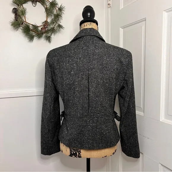 Lauren Ralph Lauren Charcoal Gray Moto Bomber Lambswool Tweed Jacket