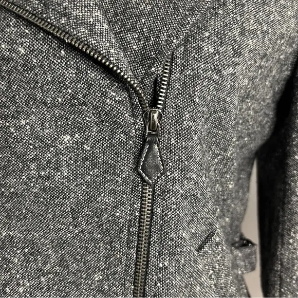 Lauren Ralph Lauren Charcoal Gray Moto Bomber Lambswool Tweed Jacket