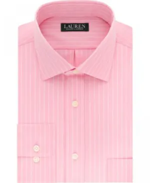 Lauren Ralph Lauren Mens Pink Striped Point Collar Classic Fit Dress Shirt