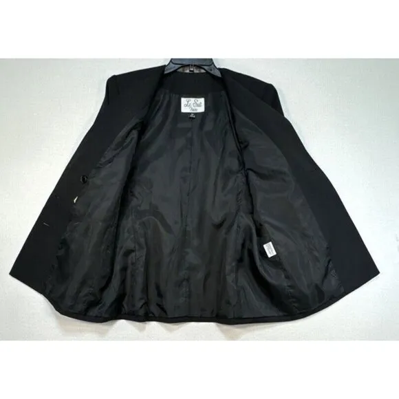 Le Suit Womens Skirt &amp; Jacket Suit Size 10P Petites Black Six Front Buttons