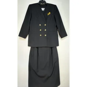 Le Suit Womens Skirt &amp; Jacket Suit Size 10P Petites Black Six Front Buttons