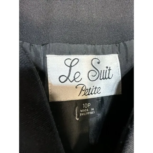 Le Suit Womens Skirt &amp; Jacket Suit Size 10P Petites Black Six Front Buttons