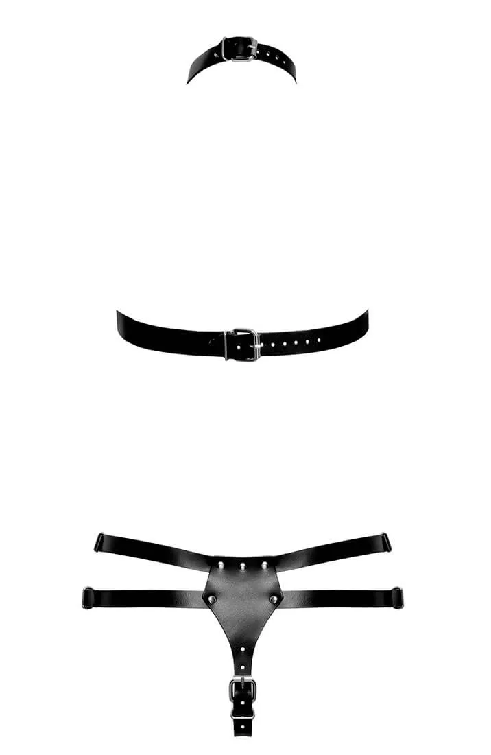 Leather open-cup lingerie set - Luxurious Fetishism