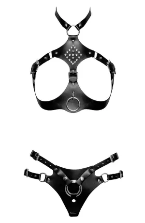 Leather open-cup lingerie set - Luxurious Fetishism