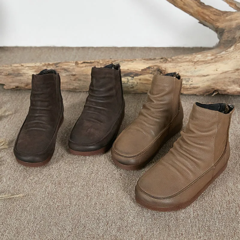 Leather Retro Women's Short Boots Comfortable Warm Women's Shoes