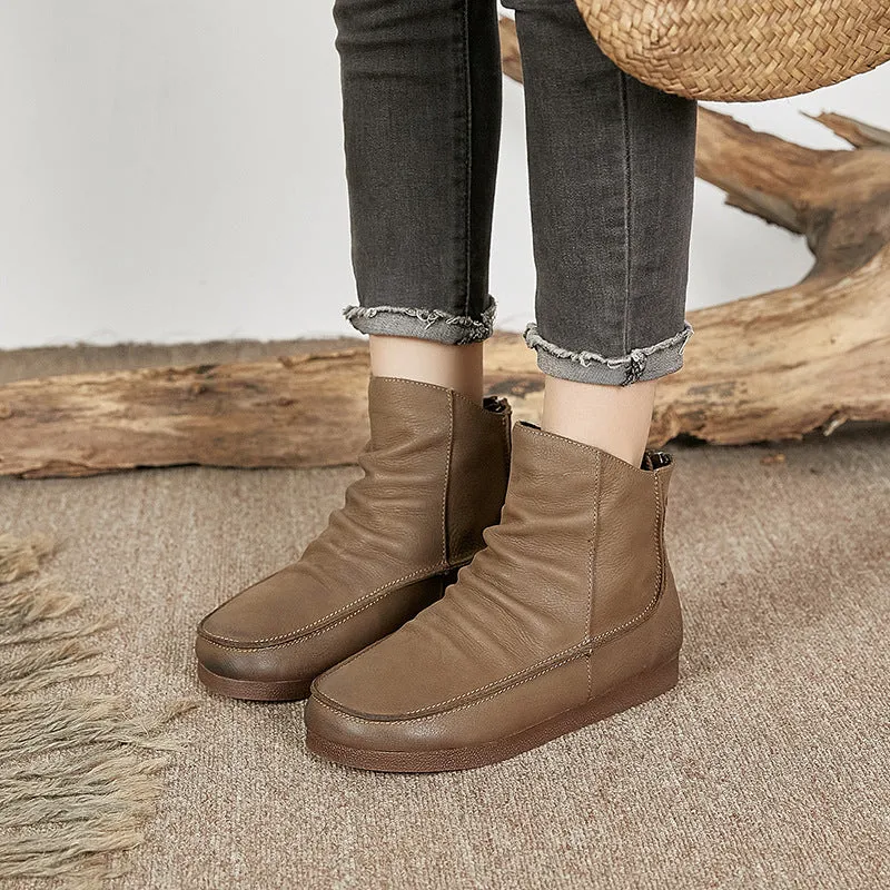 Leather Retro Women's Short Boots Comfortable Warm Women's Shoes