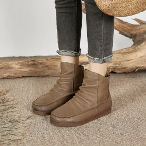 Leather Retro Women's Short Boots Comfortable Warm Women's Shoes