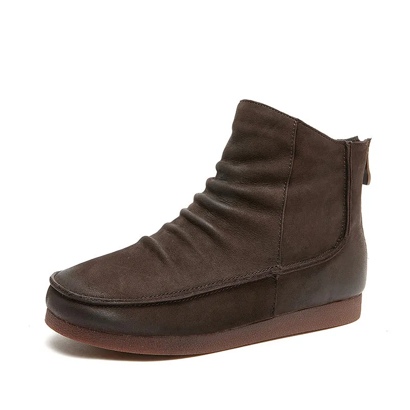 Leather Retro Women's Short Boots Comfortable Warm Women's Shoes