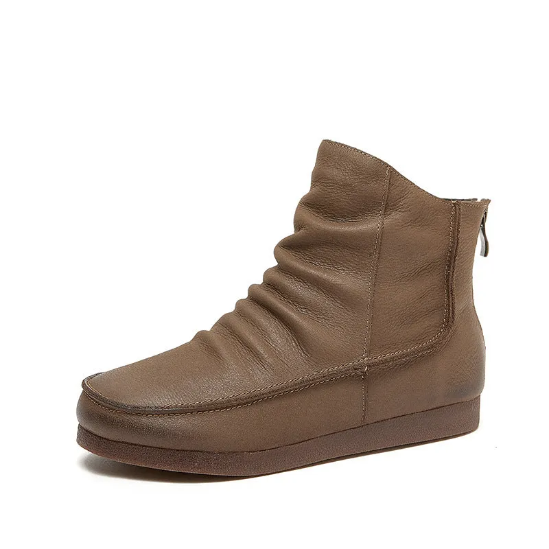 Leather Retro Women's Short Boots Comfortable Warm Women's Shoes
