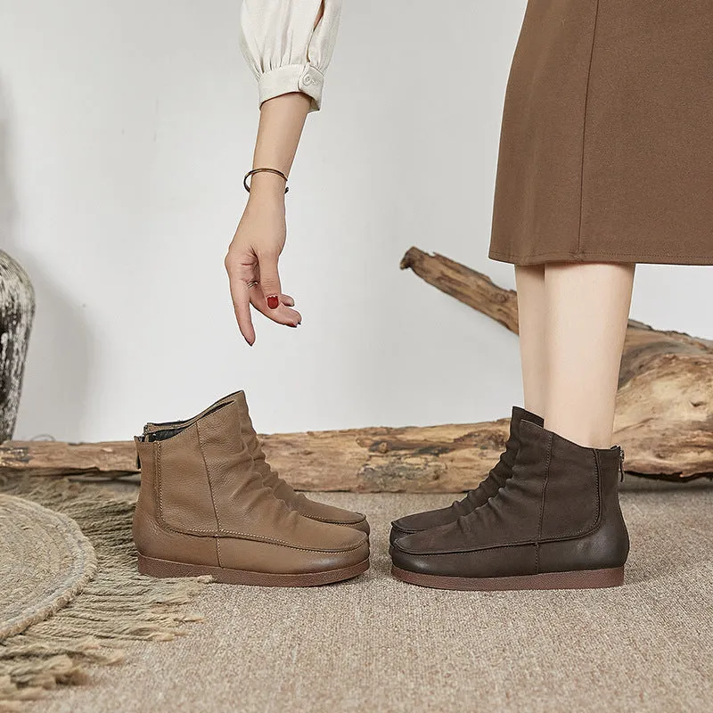 Leather Retro Women's Short Boots Comfortable Warm Women's Shoes