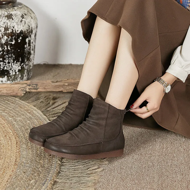 Leather Retro Women's Short Boots Comfortable Warm Women's Shoes