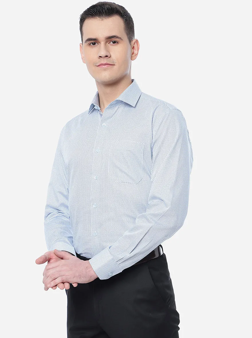 Light Blue Printed Regular Fit Formal Shirt | JadeBlue