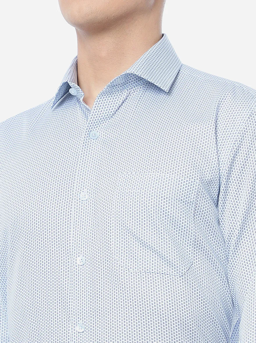 Light Blue Printed Regular Fit Formal Shirt | JadeBlue