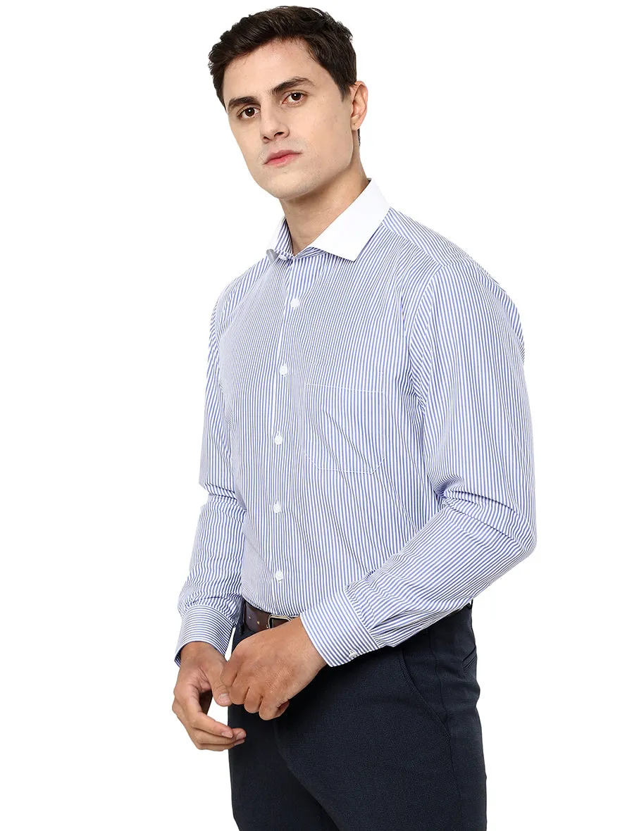 Light Blue Striped Regular Fit Formal Shirt | JadeBlue