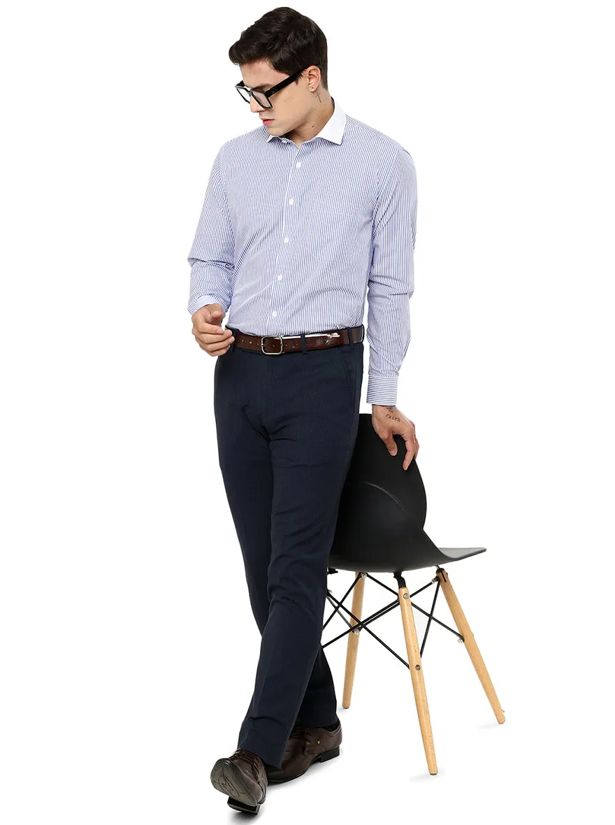 Light Blue Striped Regular Fit Formal Shirt | JadeBlue