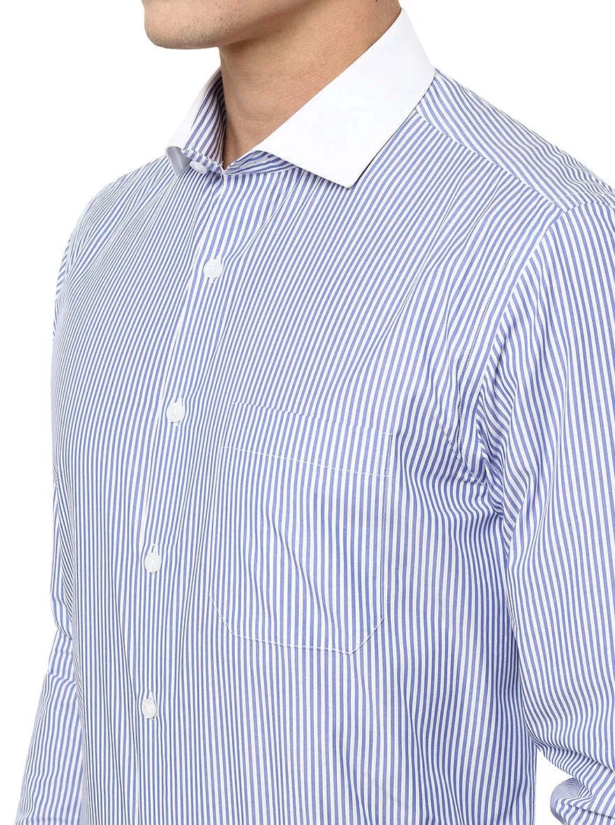 Light Blue Striped Regular Fit Formal Shirt | JadeBlue