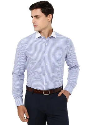 Light Blue Striped Regular Fit Formal Shirt | JadeBlue