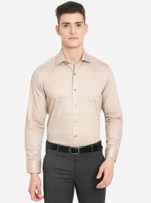 Light Brown Printed Slim Fit Formal Shirt | Metal