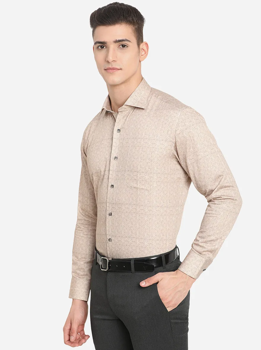 Light Brown Printed Slim Fit Formal Shirt | Metal