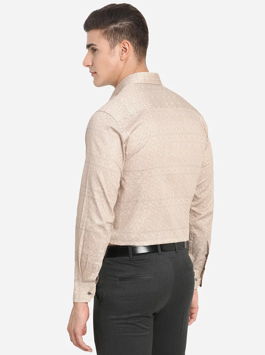 Light Brown Printed Slim Fit Formal Shirt | Metal