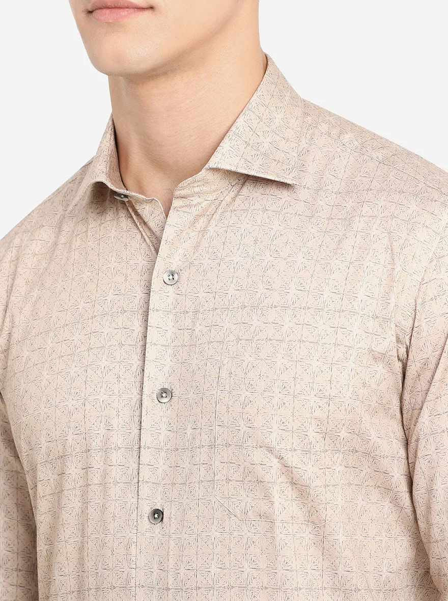 Light Brown Printed Slim Fit Formal Shirt | Metal